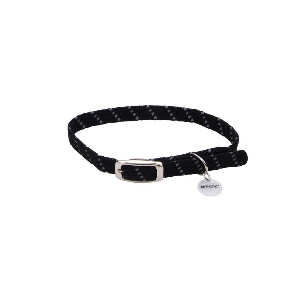 Coastal Elasta Cat Reflective Safety Stretch Collar With Reflective Charm (3/8" x 10"/black)