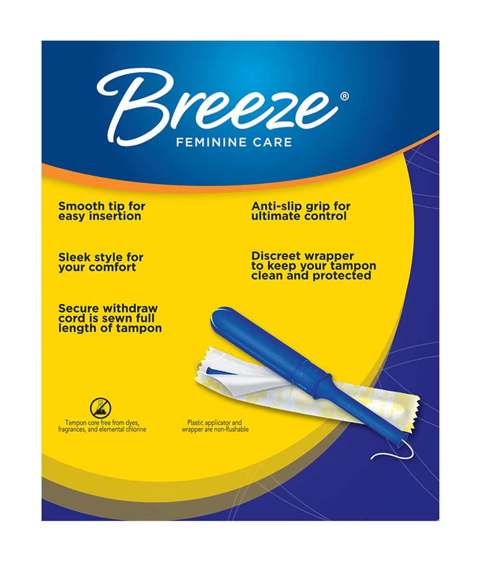 Breeze Unscented Plastic Tampons Regular 20 Ct