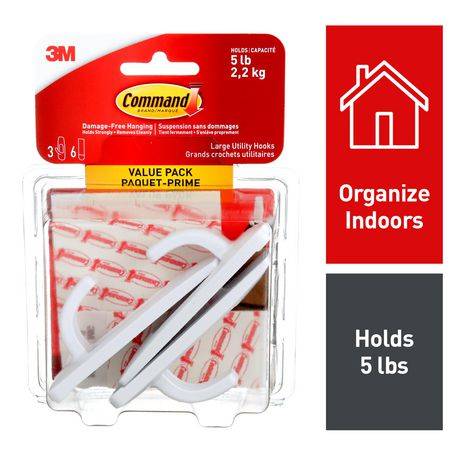Command large hook value pack, 17003c-vp-w (3 g crochets, 6 bandes) - command large hook value pack 17003c-vp (command hooks are available in a wide range of designs to match your individual style and decor.)