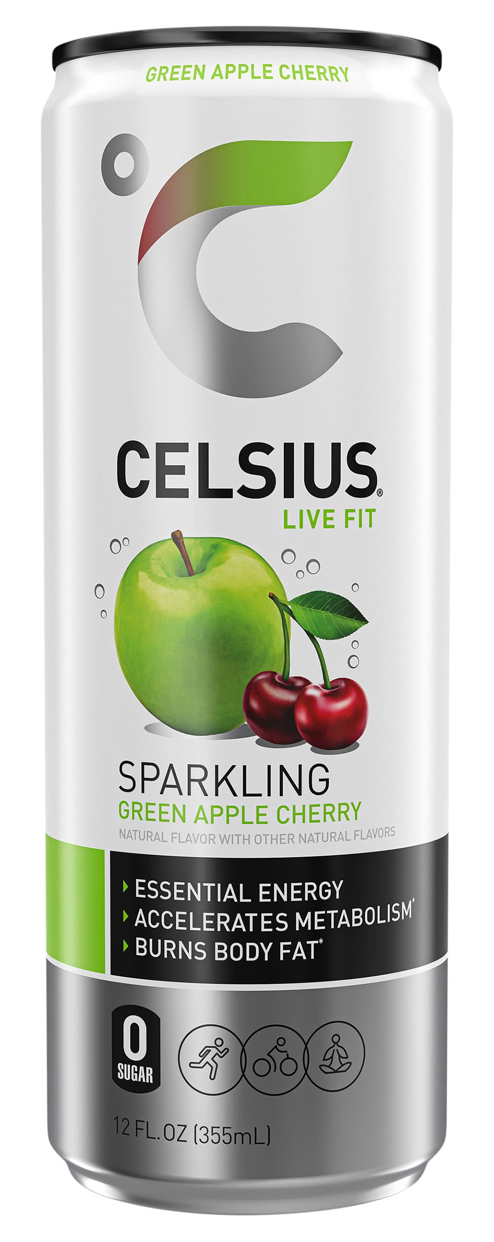 Celsius Sparkling Energy Drink, Green Apple Cherry (12 fl oz)