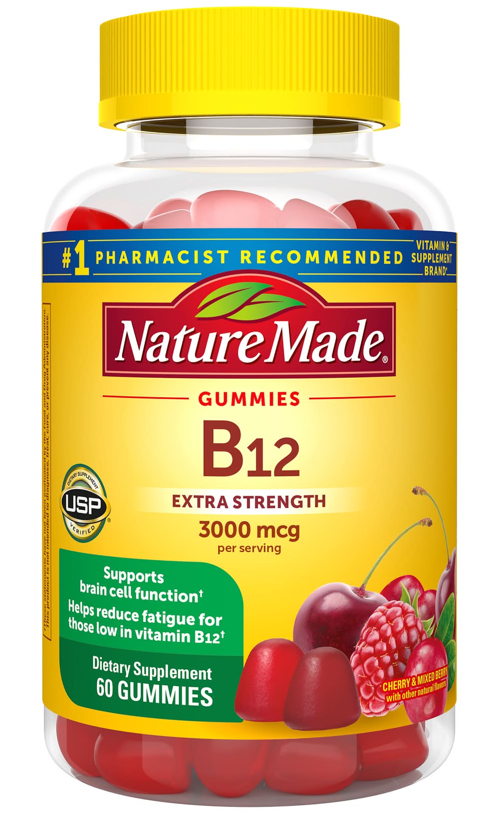 Nature Made Vitamin B12 Extra Strength 3000 Mcg Gummies, Cherry-Mixed Berry (60 ct)