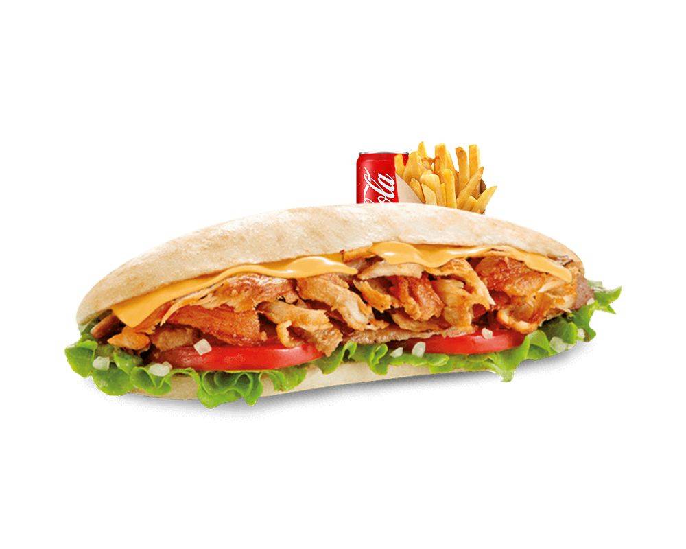 Menu sandwich kebab cuit a la broche