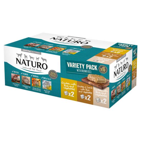 Naturo Natural Pet Food Variety Pack with Brown Rice Adult Dog 1 to 7 Years 6 x 400g