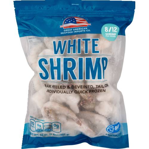 Great American Seafood 8/12 Count Farmed Frozen Peeled & Deveined Tail On Raw Shrimp