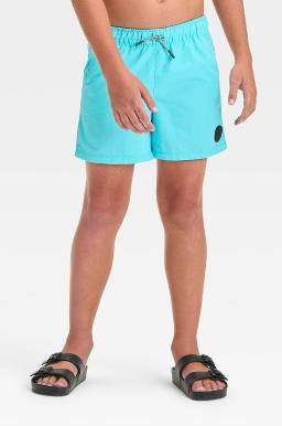 Boys' Aqua Solid Swim Shorts - art class™ Blue XS: UPF 50+, Twill, Elastic Waist, Drawstring