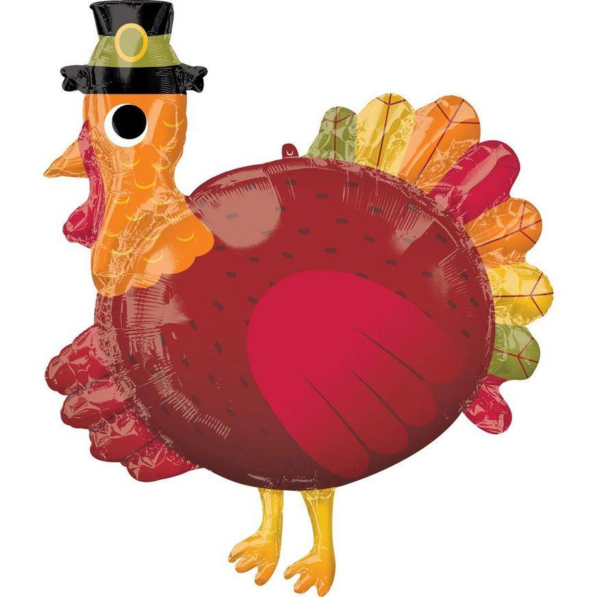 Uninflated Thanksgiving Pilgrim Turkey Foil Balloon, 31in