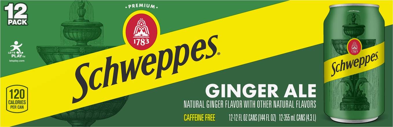 Schweppes Caffeine Free Ginger Ale Soda (12 pack, 12 fl oz) (ginger ale)