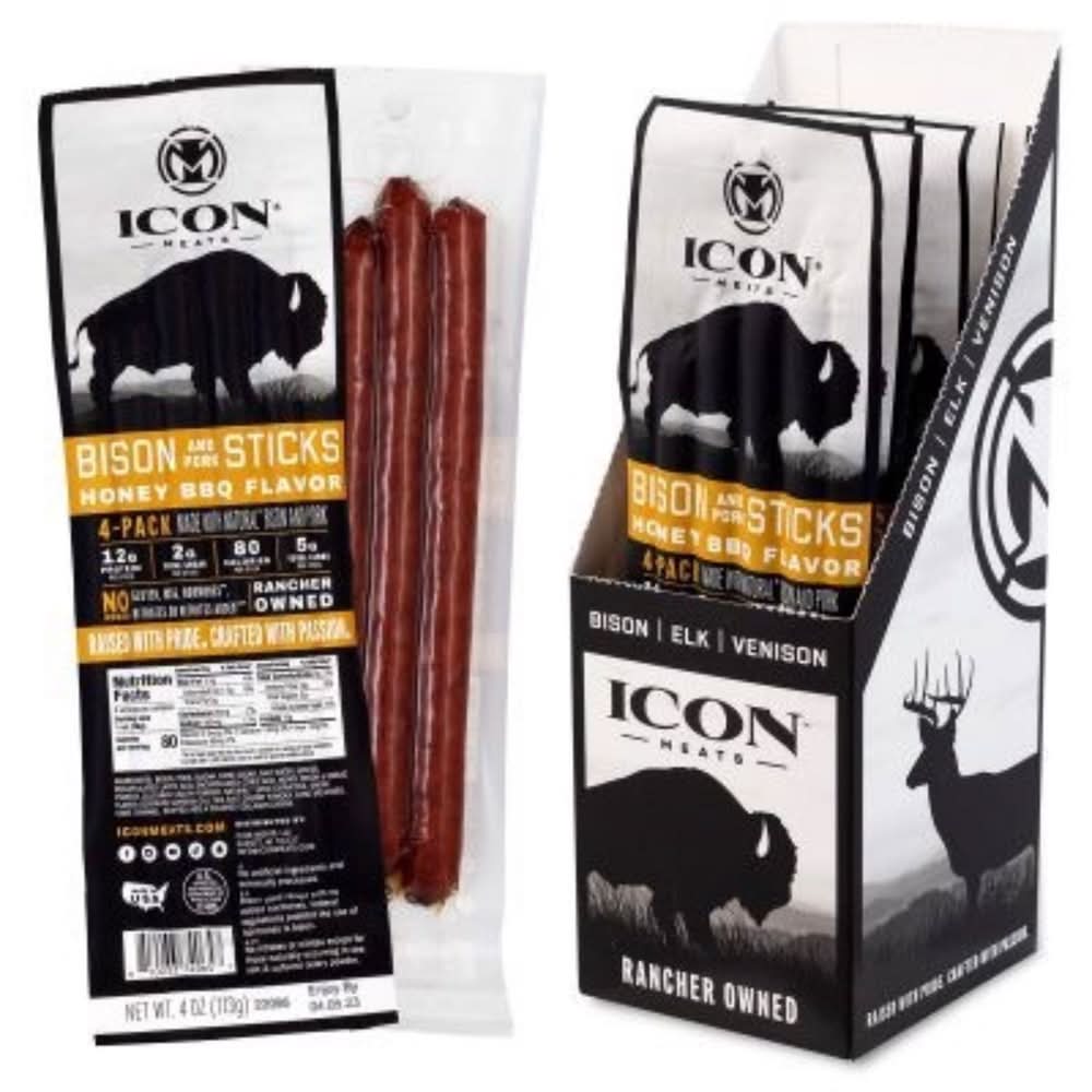 Icon Meats Bison & Pork Honey Bbq Sticks 4 Oz Pouch