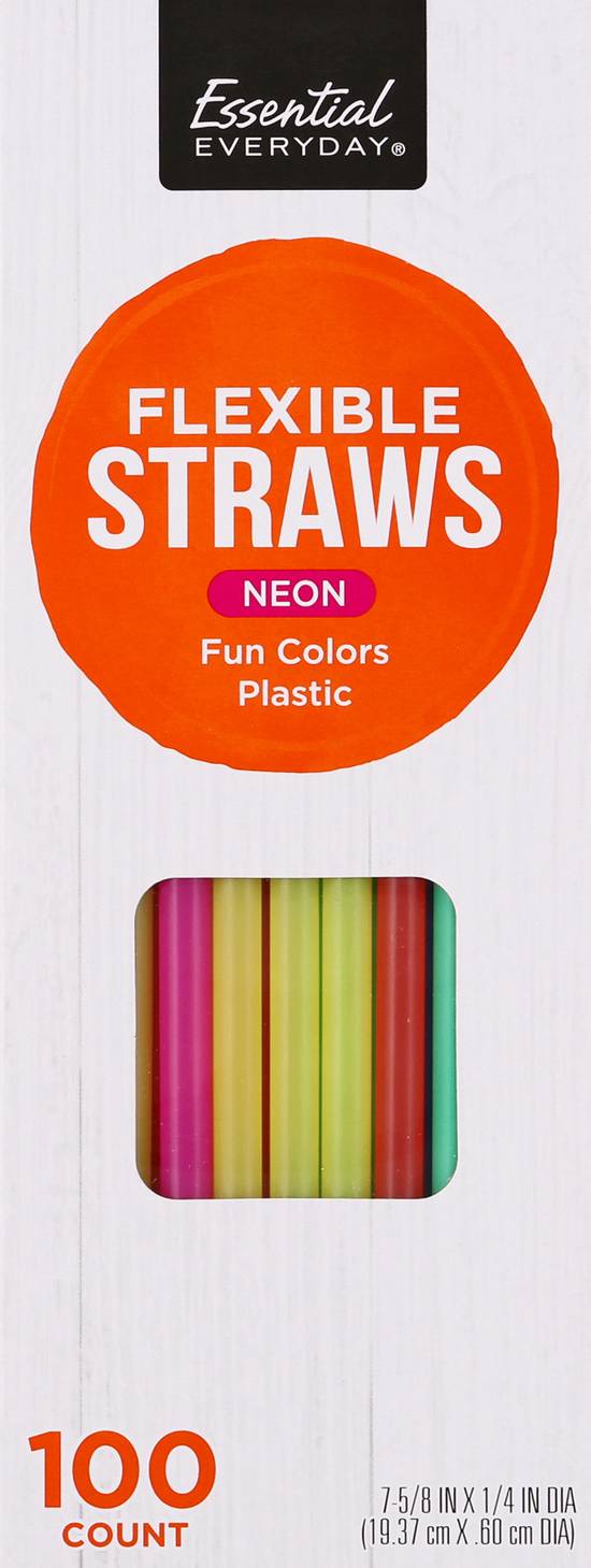 Essential Everyday Fun Colors Flexible Neon Straws (100 ct)
