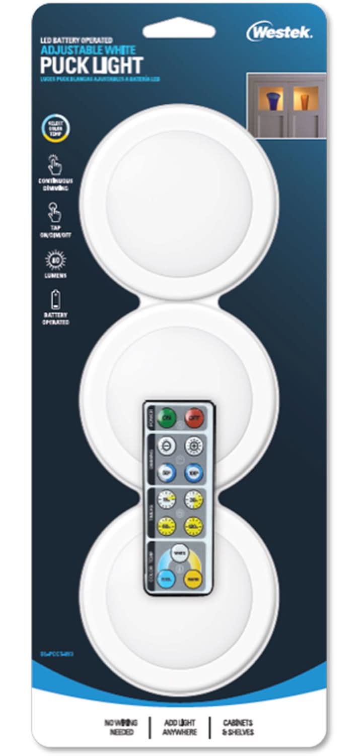Westek White Battery Powered Led Puck Light 3 Pk
