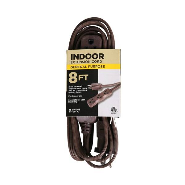 Indoor Extension Cord Ec850608, 16/3 Spt-2 Brown (8 ft)