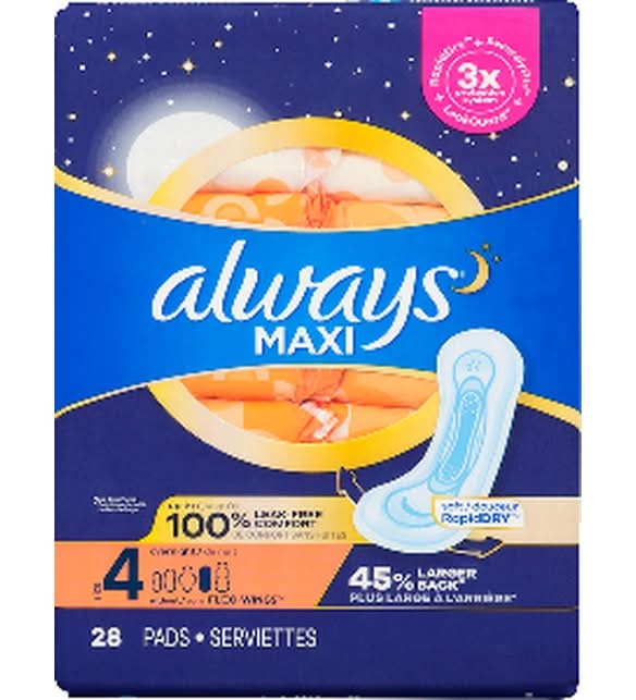 Always Maxi Overnight Pads Without Wings, Size 4 (28 ct)