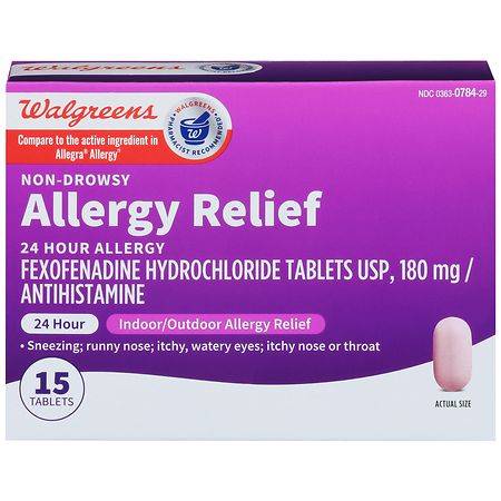 Walgreens 24 Hour Allergy Relief Fexofenadine Hydrochloride Tablets (15 ct)