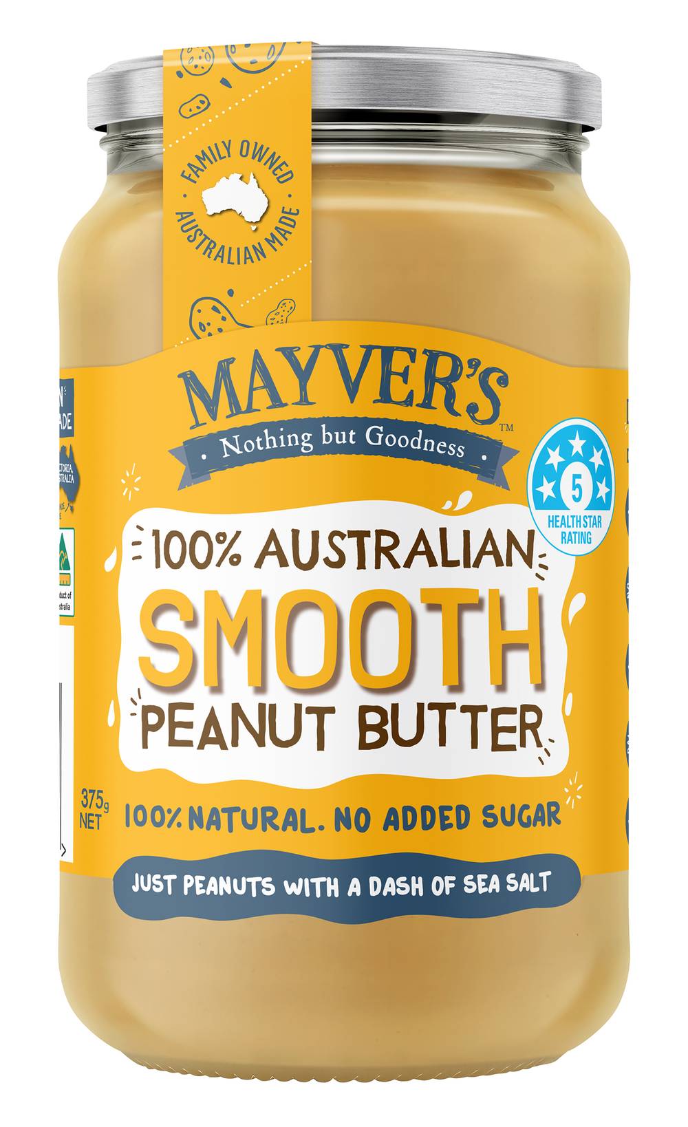 Mayver's 100% Australian Natural Smooth Peanut Butter (375g)
