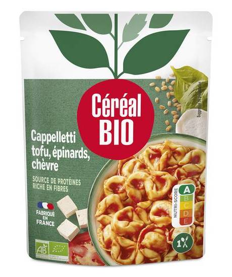 Céréal bio cappelletti à la sauce tomate farcis au tofu bio