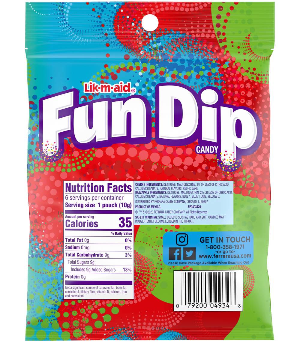 Lik-M-Aid Fun Dip Powdered Candy, Cherry-Razz Apple (2.07 oz, 6 ct)