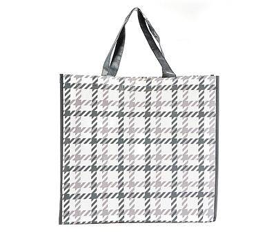 Halloween Houndstooth Reusable Tote Bag, White & Black