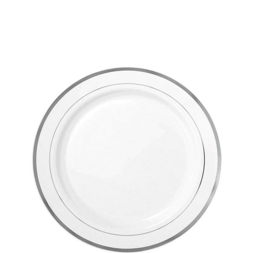 Party City Trimmed Premium Plastic Appetizer Plates (silver/white)