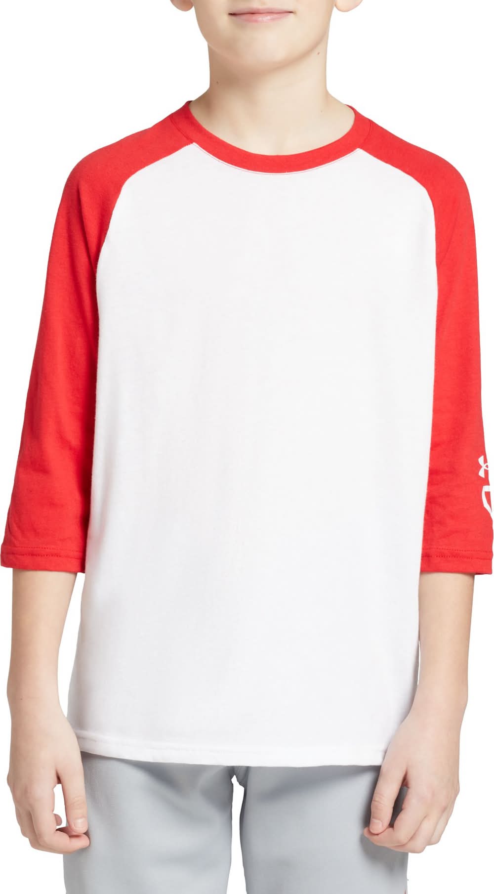 Under Armour Youth Classic 3/4 Sleeve Baseball Shirt (White/Red, M)