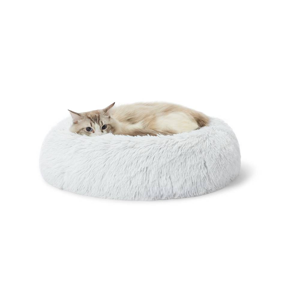 Whisker City® White Mohair Fur Donut Cat Bed (Color: White, Size: 22\"L X 22\"W X 5\"H)