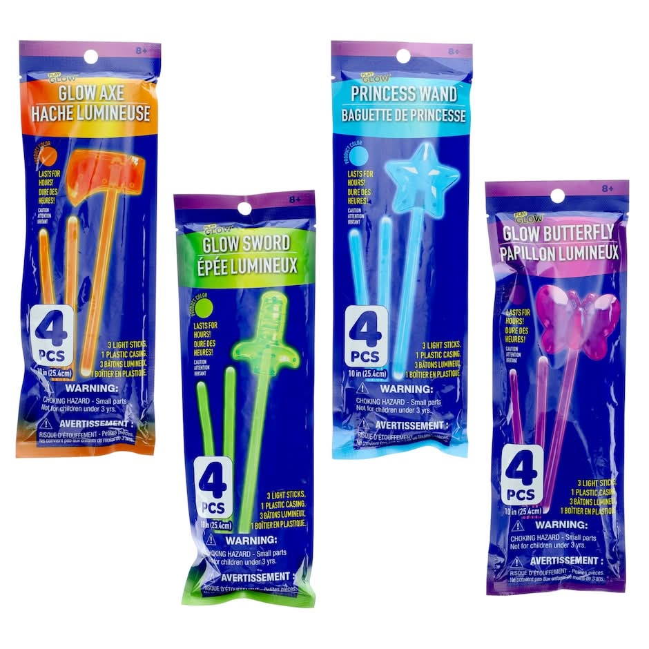 Play Glow Weapon And Wand Light Up Sticks, Assorted Designs, 4-pc Pack.