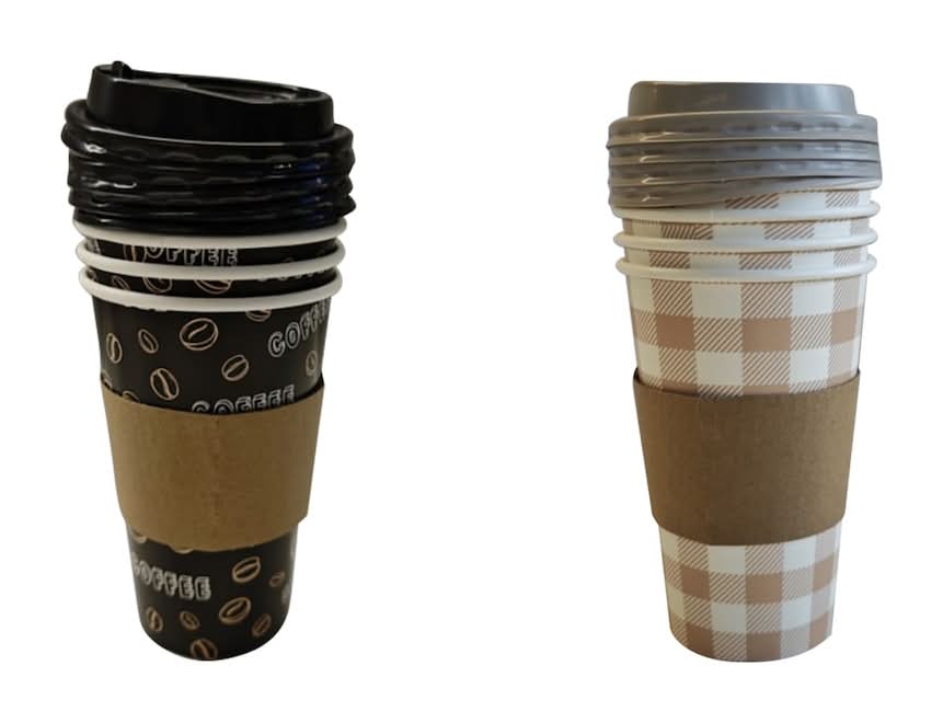 Paper Coffee Cups With Lid, Assorted Colors, 4-pc Pack.