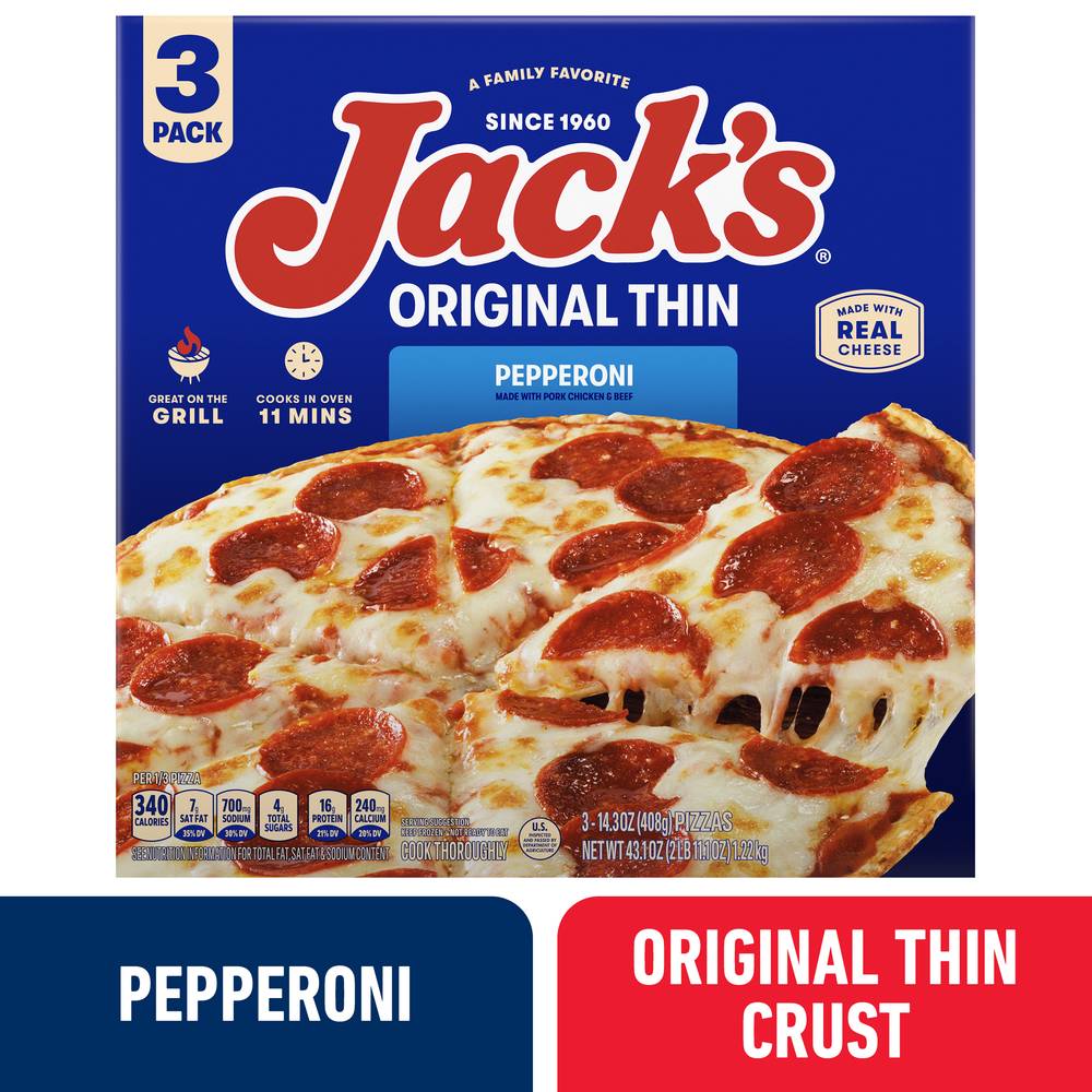 Jack's Original Thin Crust Pepperoni Frozen Pizza (43.1 oz, 3 ct)