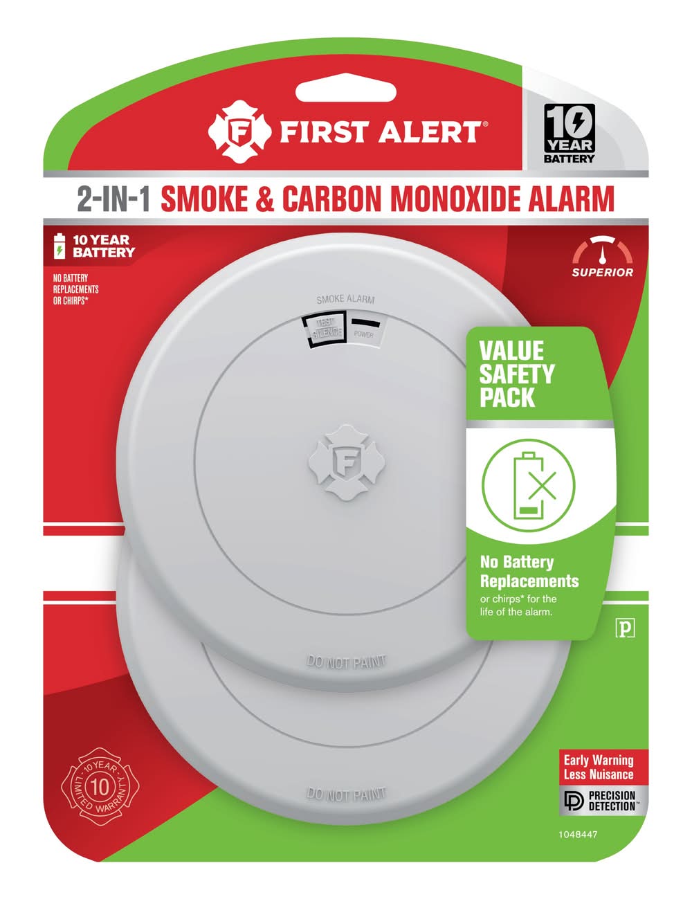 First Alert 10-Year Battery, Battery-operated Photoelectric Combination Smoke and Carbon Monoxide Detector 2 -Pack