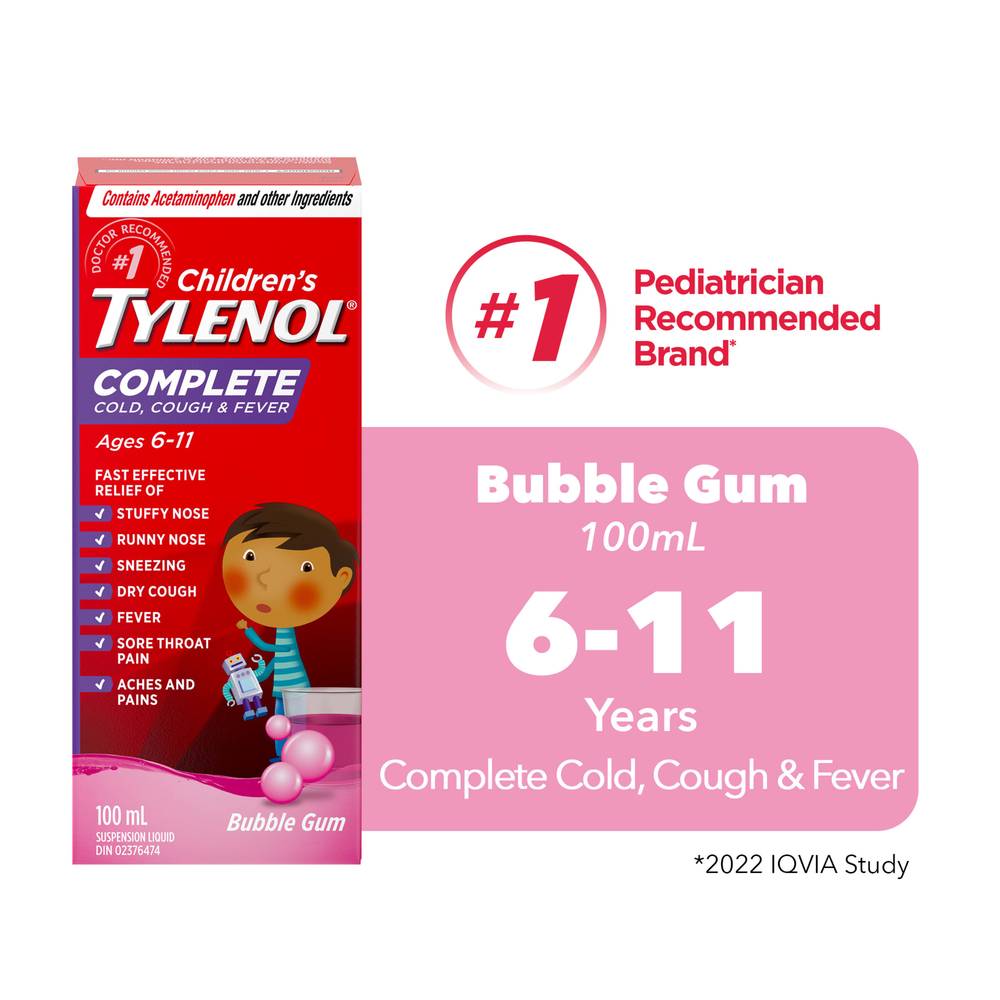 Tylenol Complete For Children Bubble Gum Suspension Liquid (100 g)