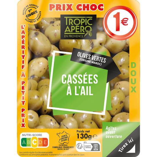 Tropic Apéro - Olives vertes cassées à l'ail (130g)