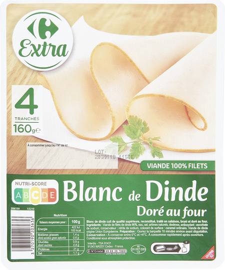 Carrefour Extra - Blanc de dinde doré au four (160g)