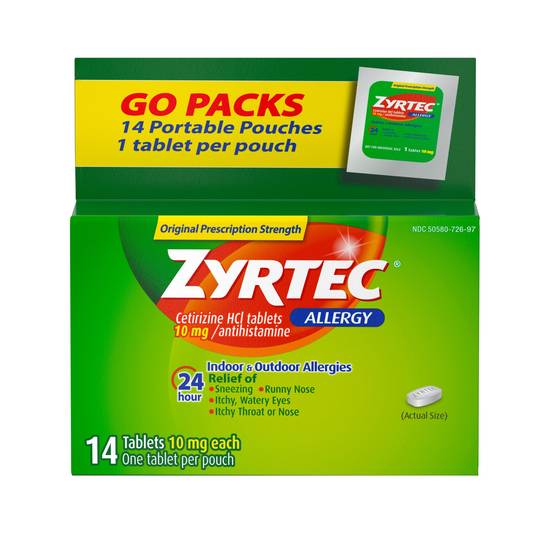 Zyrtec 24 Hour Allergy Relief Tablets with 10 mg Cetirizine HCl, 14 CT