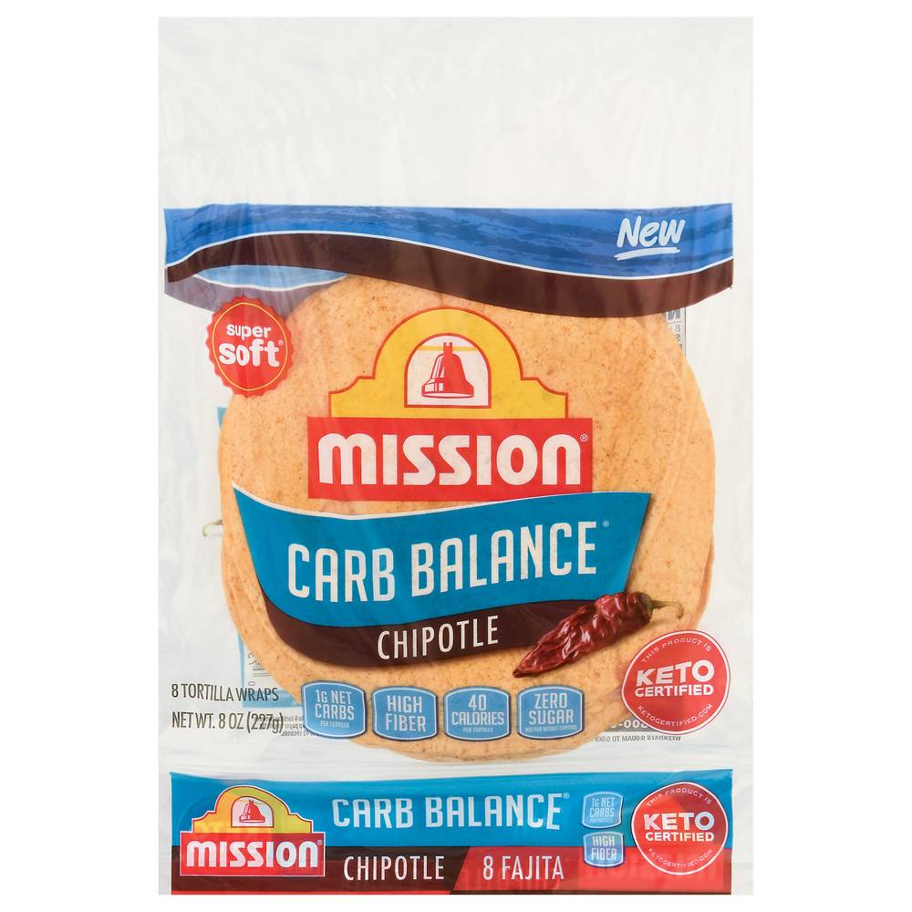 Mission Carb Balance Super Soft Fajita Tortilla Wraps, Chipotle (8 oz, 8 ct)