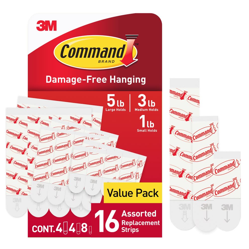 Command Assorted 16 -Pack White Adhesive Refill hook strips 5-lb Capacity