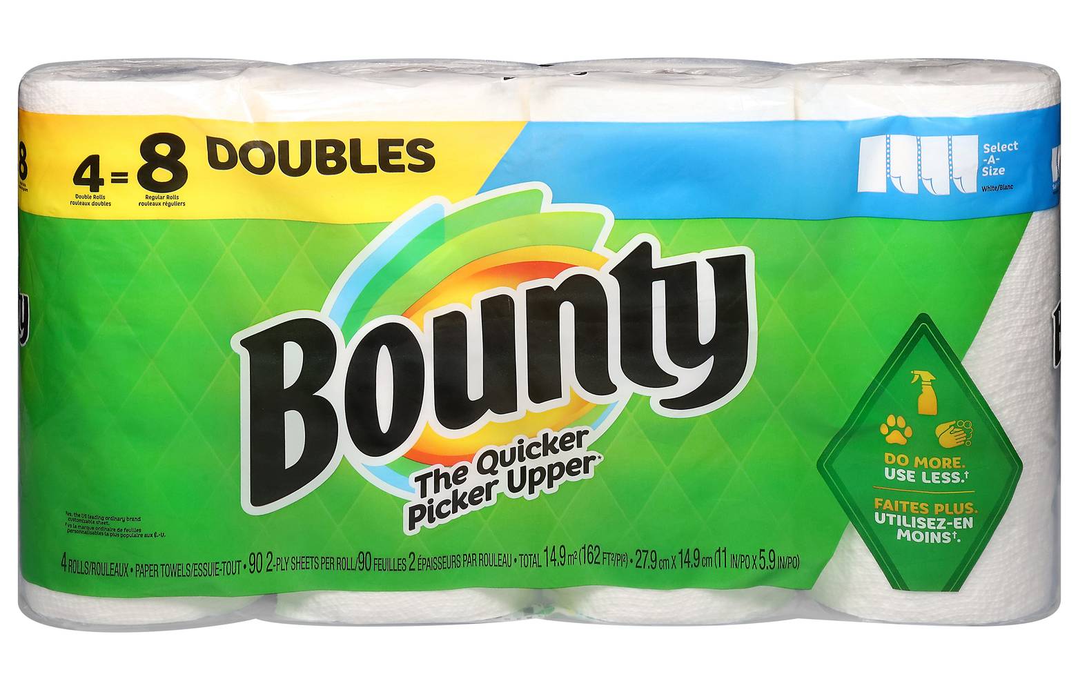 Bounty 2 Ply Select-A-Size Paper Towels Double Rolls, 27.9x14.9 cm, White (4 ct)