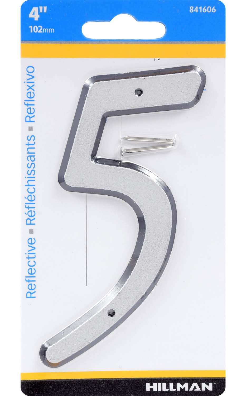 Hillman 4 In. Reflective Silver Plastic Nail-On Number 5 1 Pc