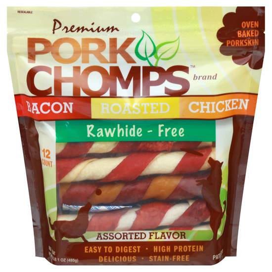 Pork Chomps Premium Rawhide-Free Assorted Flavor Dog Treats