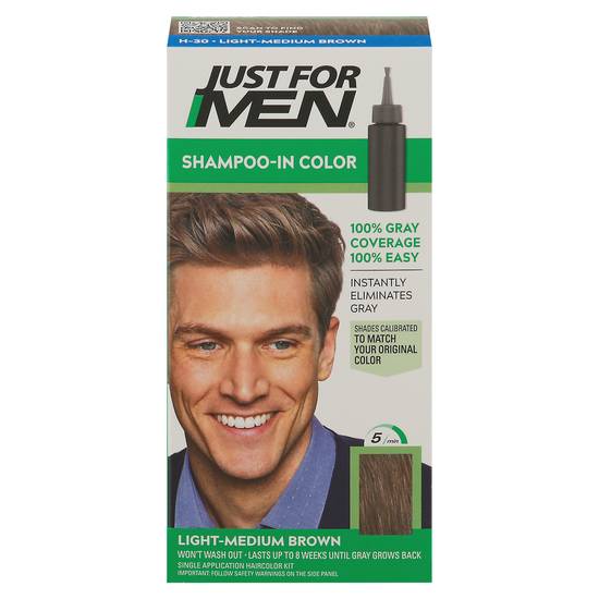 Just For Men H-30 Light-Medium Brown Shampoo-In Color (1 kit)