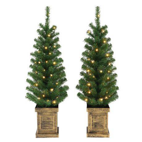 Holiday Time 3.5'' 2PK Pre-lit Green Porch Trees, Green