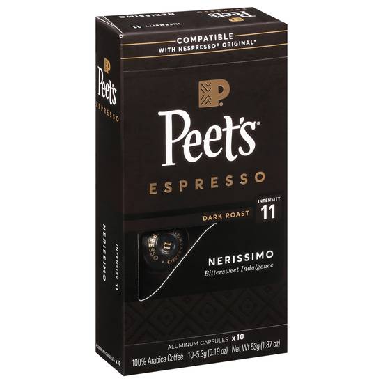 Peet's Coffee Dark Roast Nerissimo Espresso Coffee (10 x 0.2 oz)