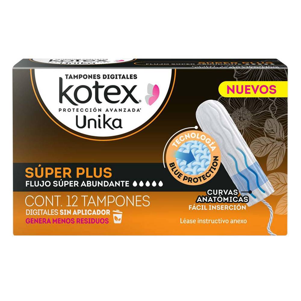 Kotex · Unika tampones digitales súper plus protección avanzada (12 un)