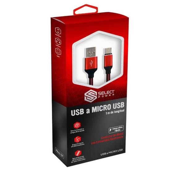 Select power cable micro usb nylon 1 m (1 pieza)