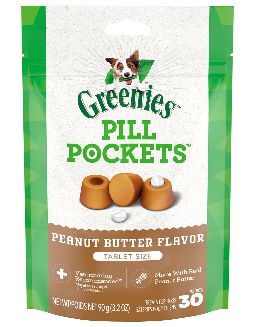 Greenies Pill Pockets Tablet Size Treats For Dogs, Peanut Butter (3.2 oz, 30 ct)