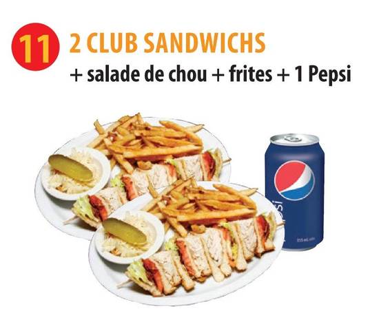 2 Club Sandwich + 2 Salade de Chou + 2 Frite + 1 Boisson