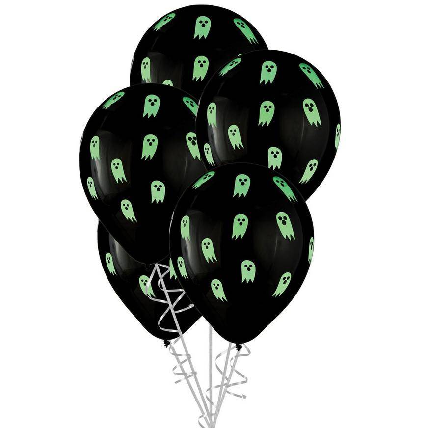 Uninflated 15ct, 12in, Glow-in-the-Dark Ghost Latex Balloons