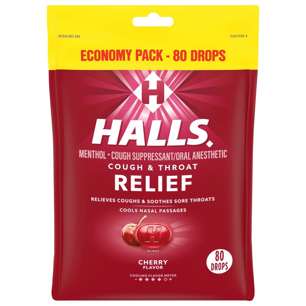 Halls Cough & Throat Relief Drops, Cherry (9.3 oz, 80 ct)