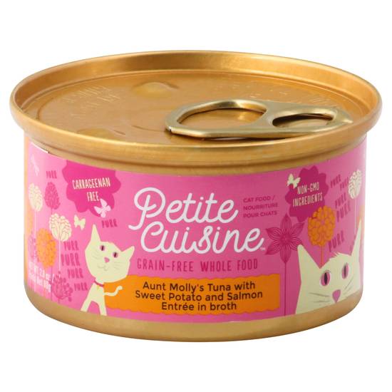 Petite Cuisine Aunt Molly's Tuna Sweet Potato and Salmon Entrée in Broth Cat Food