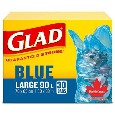 Glad Guaranteed Strong Recycling Garbage Bags, 76x83 cm, Blue (30 ct)