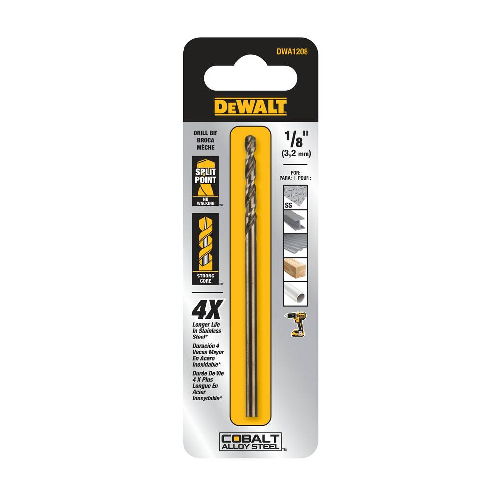 DEWALT 1/8-in x 2-3/4-in Cobalt Alloy Steel Jobber Length Twist Drill Bit | DWA1208