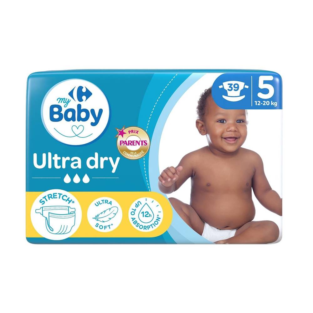 Carrefour Baby - Couches bébé ultra dry junior taille 5 12 à 20 kg